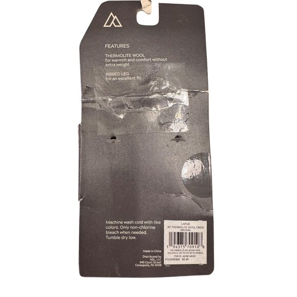 Alpine Design Wool Crew Thermolite Size Large Men's 9-12 Brown NWT Socks - Picture 3 of 4